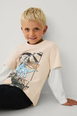 Ellos Toppe & T-Shirts>Collection T-shirt med lange imiterede ærmer beige