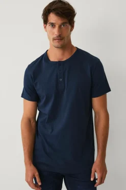 Ellos Collection T-shirt med knaplukning Marinblå New