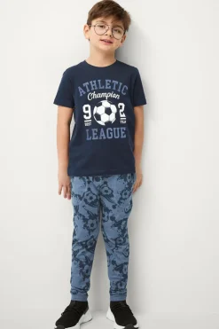 Ellos Sæt Til Børn>Collection T-shirt + bukser Jeffrey Set Marine + mellemblå