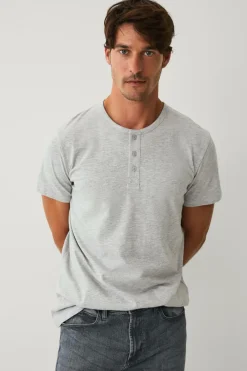 Ellos T-Shirts & Tanktoppe>Collection T-shirt med knaplukning lysegråmelange