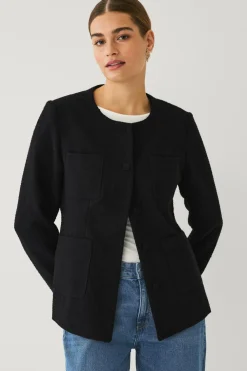 Ellos Blazere & Veste>Collection Tæt på figuren blazer i struktur med påklædte knapper Sort