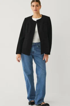 Ellos Blazere & Veste>Collection Tæt på figuren blazer i struktur med påklædte knapper Sort