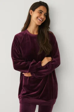 Ellos Loungewear & Homewear>Collection Tunika i velour Vinrød