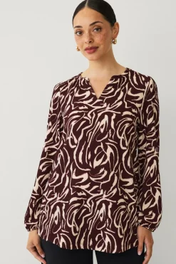 Ellos Tunikaer|Skjorter & Bluser>Collection Tunika Tilda Bordeaux cremefarvet mønstret