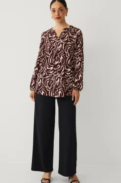 Ellos Tunikaer|Skjorter & Bluser>Collection Tunika Tilda Bordeaux cremefarvet mønstret