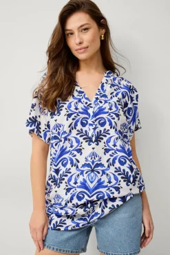 Ellos Tunikaer>Collection Tunika Ulma Blå/hvidmønstret