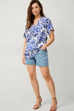 Ellos Tunikaer>Collection Tunika Ulma Blå/hvidmønstret