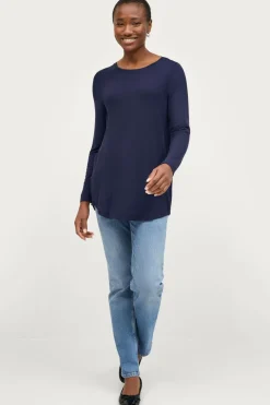 Ellos Collection Tunika i viskosestrik Navy Online