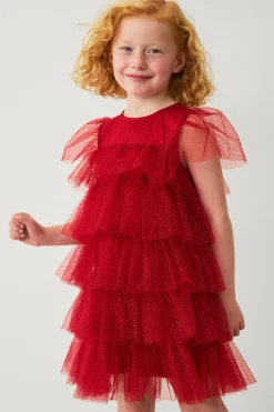 Ellos Festtøj|Kjoler>Collection Tylkjole med flæser rosa multifarvet