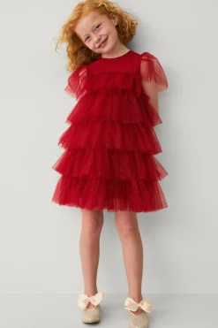 Ellos Festtøj|Kjoler>Collection Tylkjole med flæser rosa multifarvet