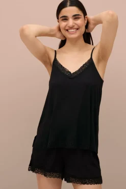 Ellos Collection Undertrøje med blondekanter Sort Sale