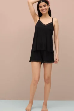 Ellos Collection Undertrøje med blondekanter Sort Sale