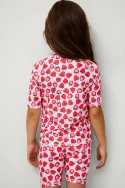 Ellos Collection UV-sæt med top og shorts Rosa/rødmønstret New