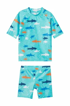 Ellos Collection UV-sæt med top og shorts Blå Haj