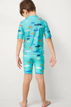 Ellos Collection UV-sæt med top og shorts Blå Haj