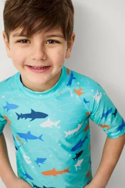 Ellos Collection UV-sæt med top og shorts Blå Haj