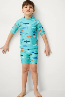 Ellos Collection UV-sæt med top og shorts Blå Haj