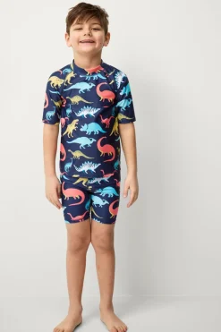 Ellos Badetøj>Collection UV-sæt med top og shorts Blå dino