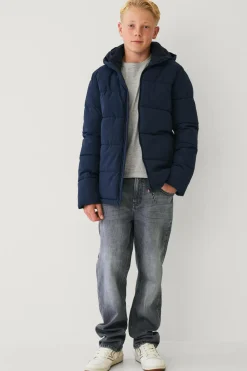 Ellos Overtøj>Collection Vandafvisende pufferjakke med aftagelig hætte Marinblå