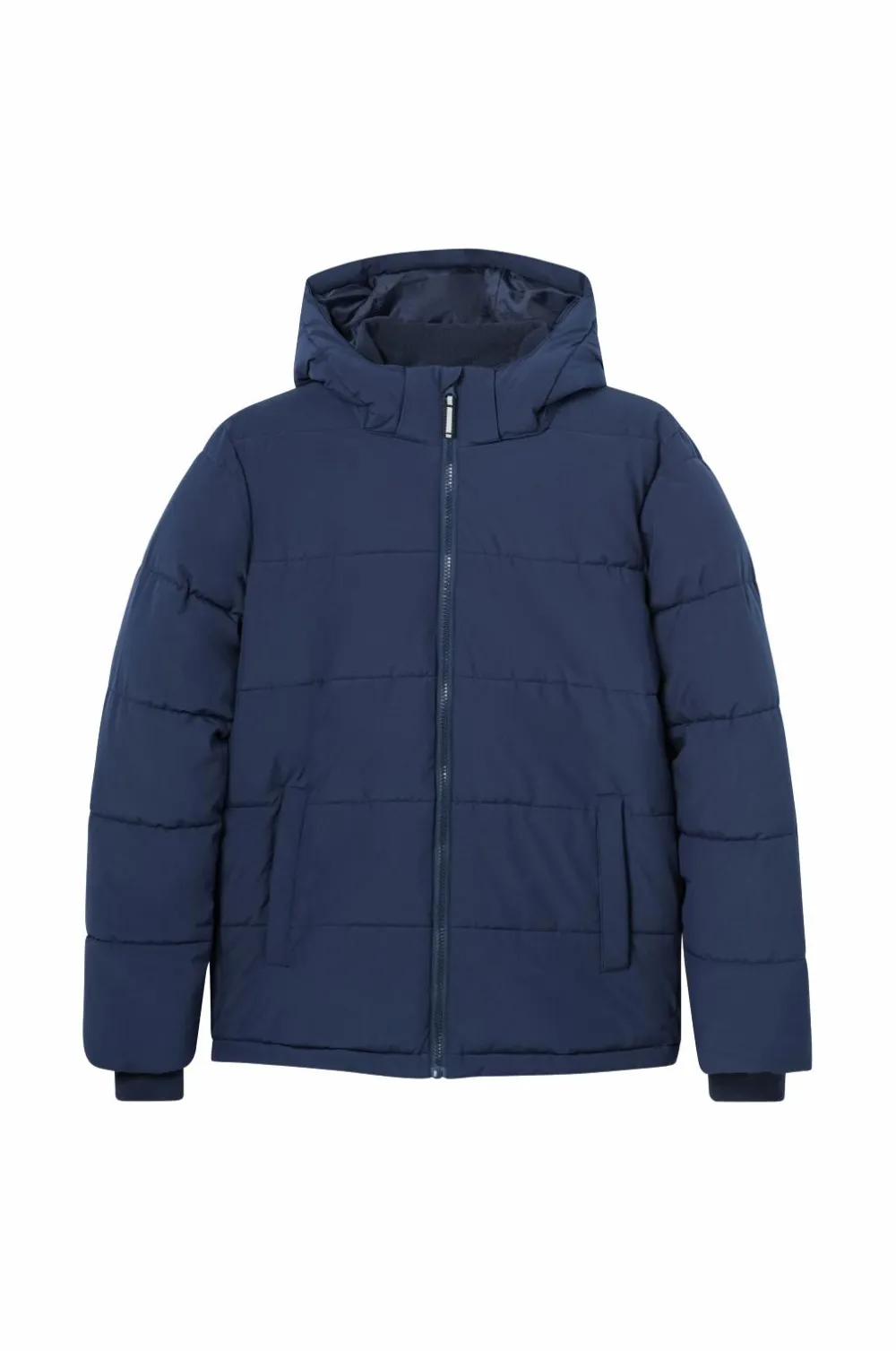 Ellos Overtøj>Collection Vandafvisende pufferjakke med aftagelig hætte Marinblå