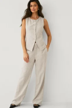 Ellos Collection Vest i hørmix Beigestribet New