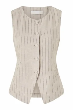 Ellos Collection Vest i hørmix Beigestribet New