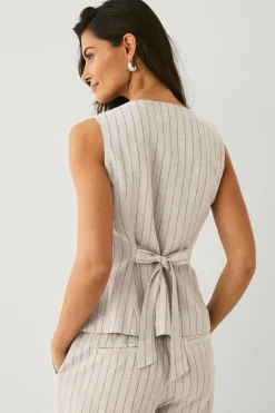 Ellos Collection Vest i hørmix Beigestribet New