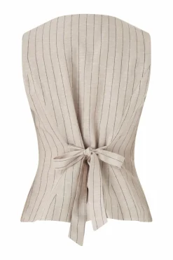 Ellos Collection Vest i hørmix Beigestribet New