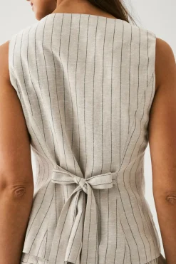 Ellos Collection Vest i hørmix Beigestribet New