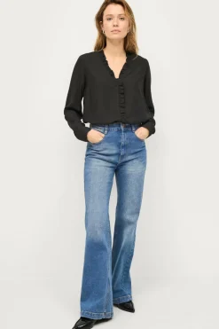 Ellos Collection Viskosebluse med flæsedetalje bluse Sort Best