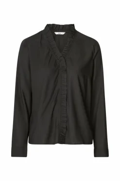 Ellos Collection Viskosebluse med flæsedetalje bluse Sort Best