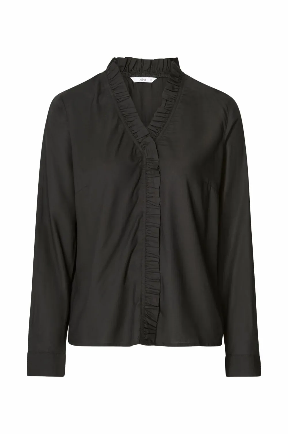 Ellos Collection Viskosebluse med flæsedetalje bluse Sort Best