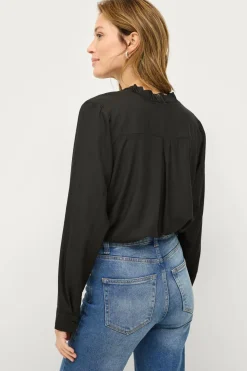 Ellos Collection Viskosebluse med flæsedetalje bluse Sort Best