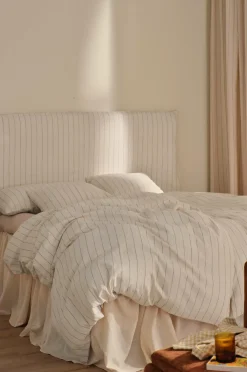 Ellos Home Betræk til hovedgærde Elly Thin Stripe i genanvendt halvlinned Bronzebrun Online