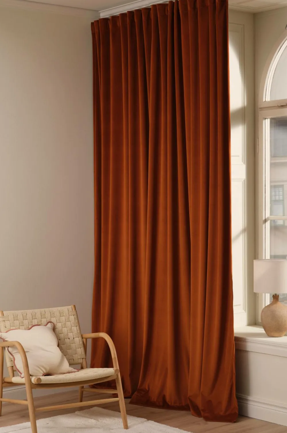 Ellos Gardiner Efter Mål>Home DEMI skræddersyet fløjlsgardin Rostbrun