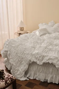 Ellos Dynebetræk|Sengesæt>Home Dynebetræk Juliette Elastic Frill i vasket bomuld 2 dele Hvid