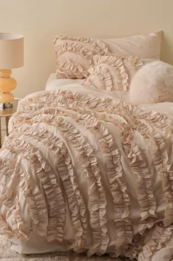 Ellos Home Dynebetræk Juliette Curve Frill i vasket bomuld 2 dele Lys hot pink Clearance