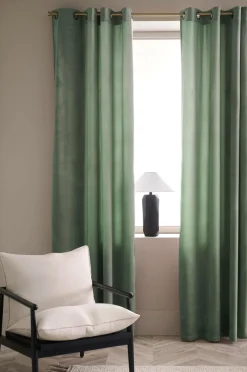 Ellos Home Gardinlængde med sejlringe Nora i velour, 2-pak Kakigrøn Hot