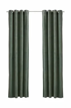 Ellos Home Gardinlængde med sejlringe Nora i velour, 2-pak Kakigrøn Hot