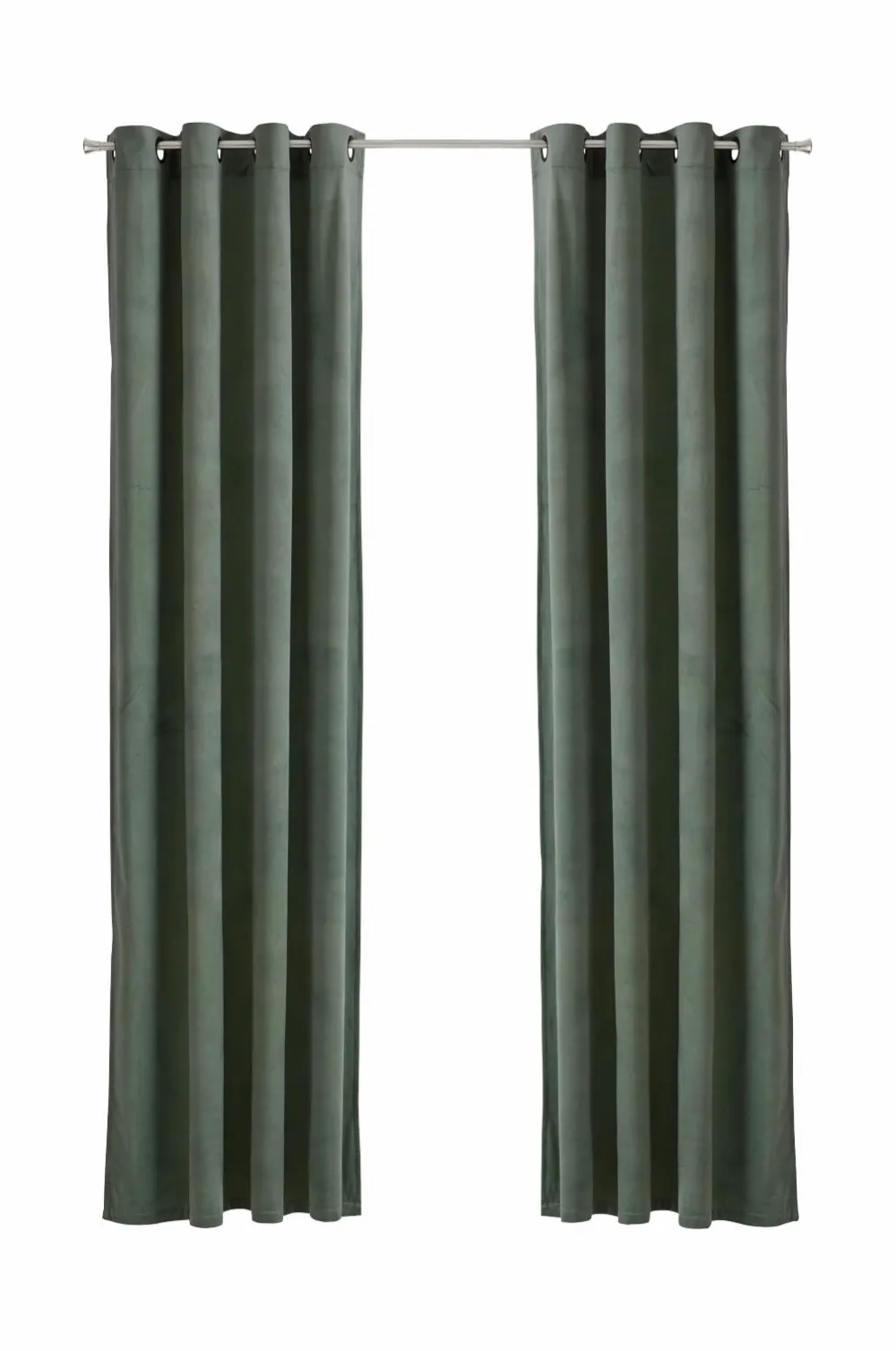 Ellos Home Gardinlængde med sejlringe Nora i velour, 2-pak Kakigrøn Hot