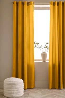 Ellos Home Gardinlængde med sejlringe Nora i velour, 2-pak Gul New
