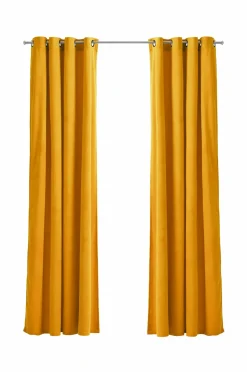 Ellos Home Gardinlængde med sejlringe Nora i velour, 2-pak Gul New