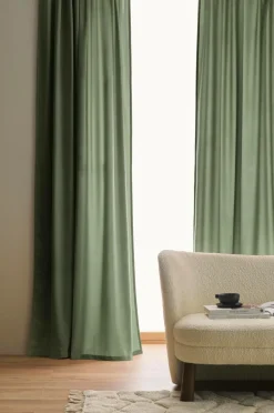 Ellos Persienner|Velourgardiner>Home Gardinlængde med multibånd Nora i velour, 2-pak Lysegrøn