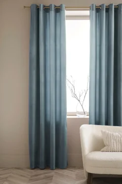 Ellos Home Gardinlængde med sejlringe Nora i velour, 2-pak Lyseblå