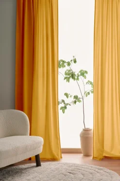 Ellos Velourgardiner>Home Gardinlængde med multibånd Nora i velour, 2-pak Gul