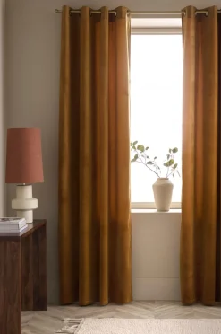 Ellos Julegardiner|Gardiner Med Sejlring>Home Gardinlængde med sejlringe Nora i velour, 2-pak Rustbrun