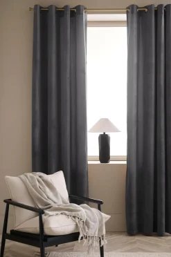 Ellos Home Gardinlængde med sejlringe Nora i velour, 2-pak Grå Hot