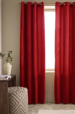 Ellos Home Gardinlængde med sejlringe Nora i velour, 2-pak Rød Discount