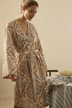 Ellos Homewear>Home Kimono Elly Tile Kimono i genanvendt halvlinned Multi