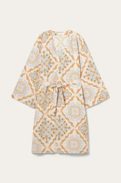 Ellos Homewear>Home Kimono Elly Tile Kimono i genanvendt halvlinned Multi